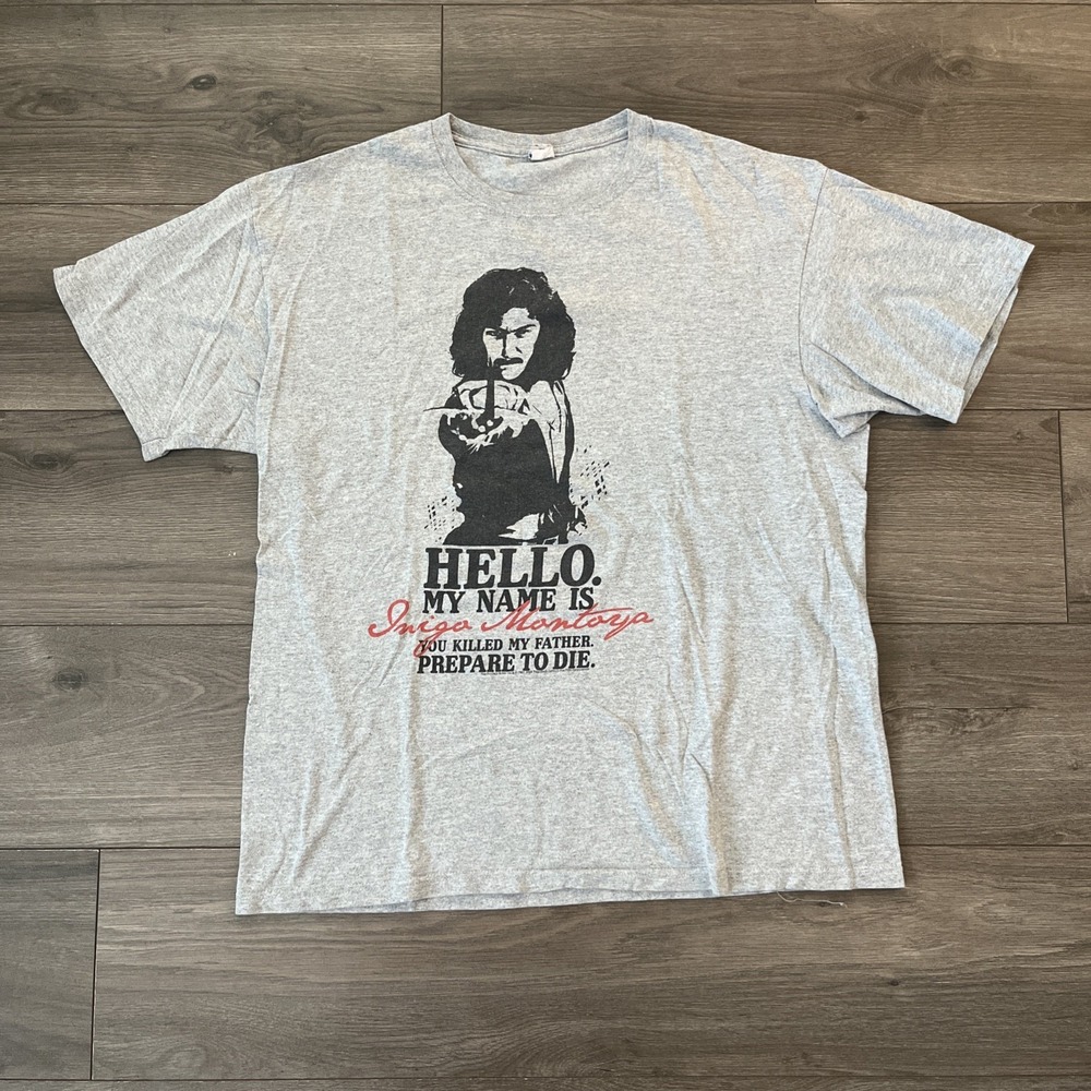 The Princess Bride Mens XL T Shirt Gray Hello My Name Is Indigo Montoya